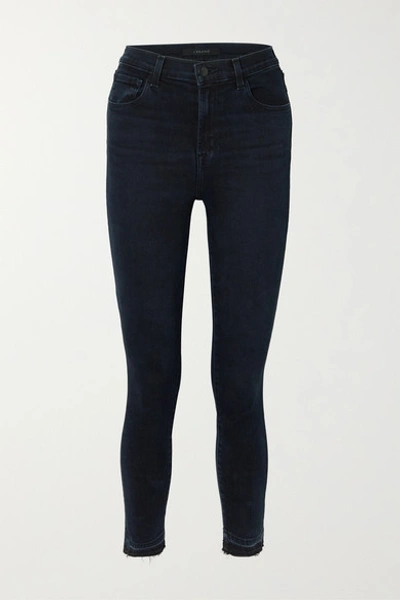 J Brand Leenah Cropped Frayed High-rise Skinny Jeans In Dark Denim