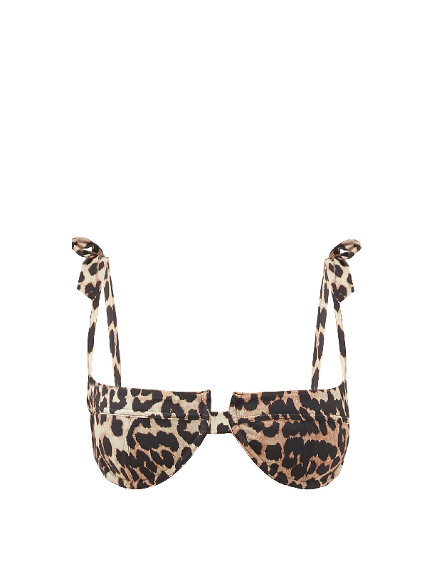 Ganni Leopard-print Underwired Bikini Top In Leopard Print | ModeSens