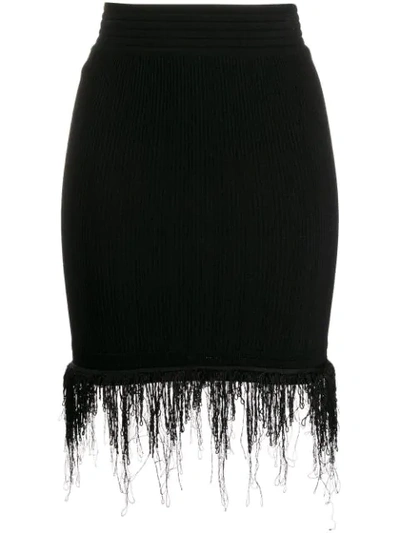 Balmain Fringed Ribbed-knit Mini Skirt In Black
