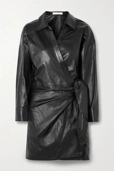 Iro Perrine Leather Wrap Dress In Black