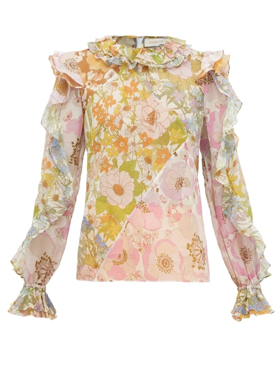 Zimmermann Super Eight Ruffled Floral-print Cotton And Silk-blend Voile Top In Multi