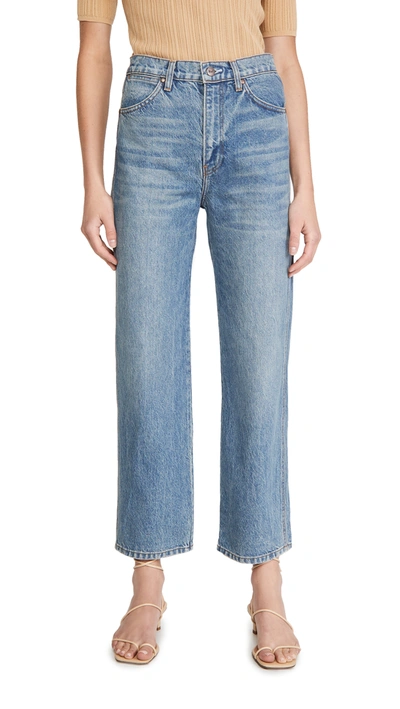 Reformation Cynthia Cropped High-rise Straight-leg Jeans In Blue