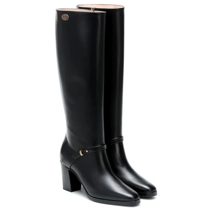 Gucci Double G Leather Knee-high Boots In Black