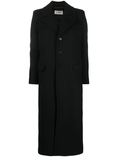 Saint Laurent Single-breasted Wool Coat In Black