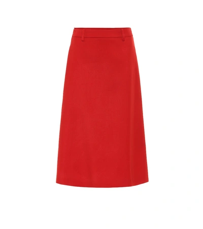 Prada Wool Midi Skirt In Red