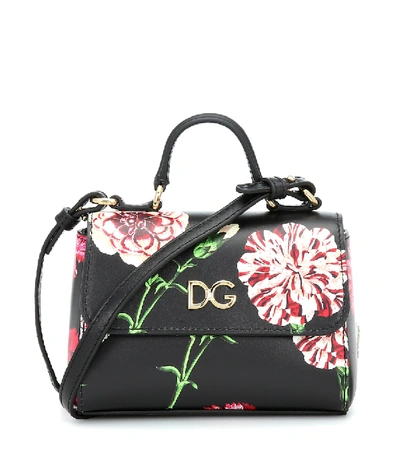 Dolce & Gabbana Kids' Leather Floral-print Cross Body Bag In Black