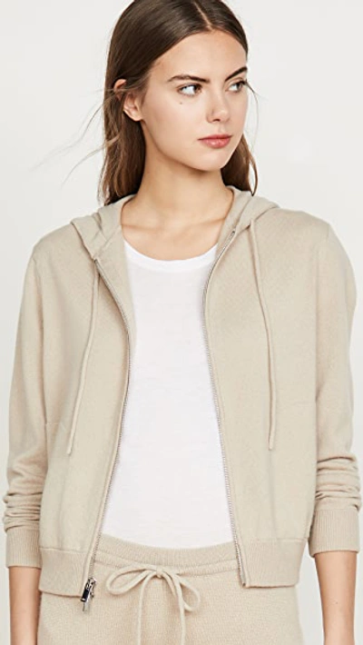 Theory Cashmere Zip Up Hoodie Sweater In Beige