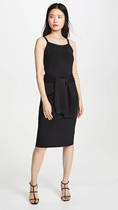 Helmut Lang Tie-waist Sleeveless Midi Dress In Black
