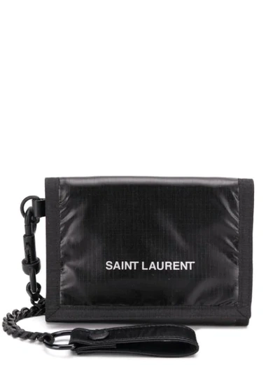 Saint Laurent Ysl Nuxx Chain Wallet In Nylon With Printed Logo In Black
