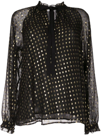 A.l.c Winona Metallic Polka Dot Tie-neck Silk Blouse In Black