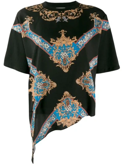 Sandro Nevana Baroque-print Cotton-jersey And Crepe T-shirt In Noir