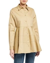 Co Tiered Button-front Blouse In Taupe