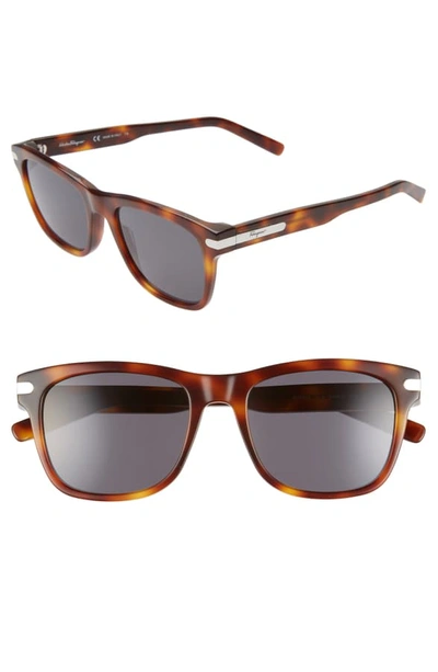 Ferragamo Men's Classic Logo Square Sunglasses W/ Metal Detail In Tortoise