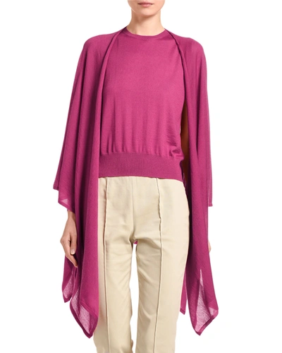 Agnona Featherweight Cashmere/linen Open-front Poncho In Bright Pink