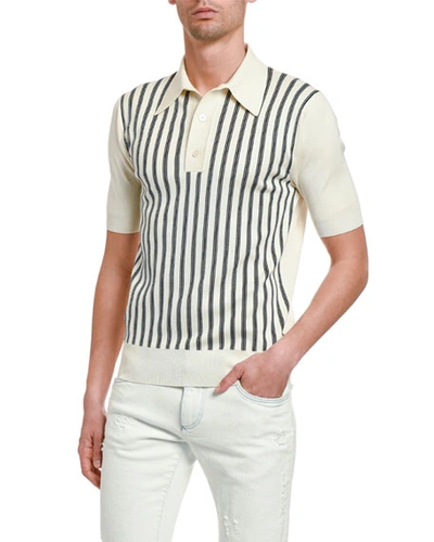 Dolce & Gabbana Men's Striped Knit Polo Shirt In White
