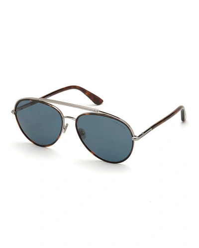 Tom Ford Men's Curtis Metal Tortoiseshell Brow-bar Sunglasses In Red Pattern