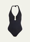 Melissa Odabash Tampa Scoop-neck Pique Halter One-piece Swimsuit In Black