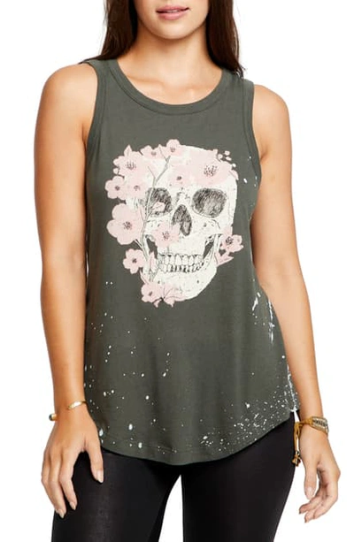 Chaser Floral Skull Muscle Tank In Safari