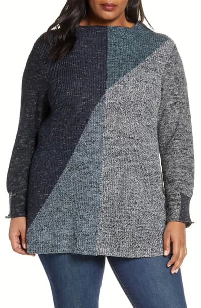 Nic + Zoe Chilled Angle Colorblock Cotton Blend Sweater In Multi