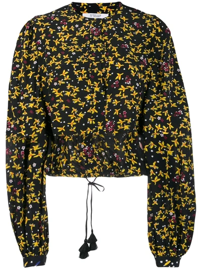 Derek Lam 10 Crosby Aster Cropped Jasmine Floral Blouse In Black Multi