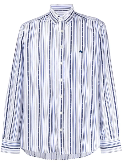 Etro Embroidered Striped Shirt In Blue