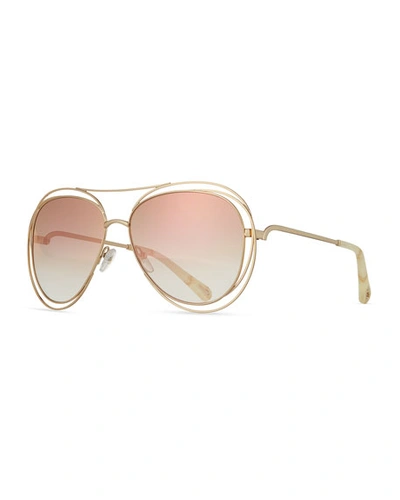 Chloé Carlina Trimmed Aviator Sunglasses In Yellow/pink