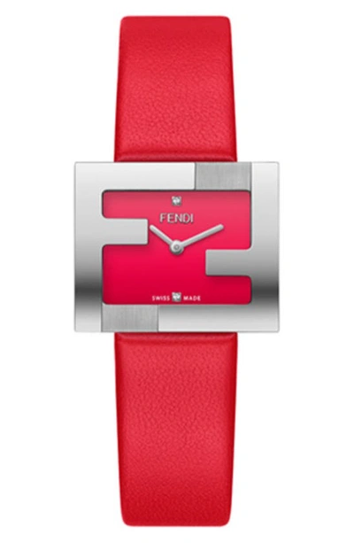 Fendi Mania Diamond Leather Strap Watch, 24mm X 20mm In Red