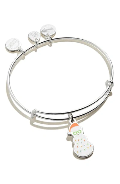 Alex And Ani Color Infusion Holiday Snowman Adjustable Wire Bangle In Shiny Silver