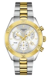 Tissot Women's Swiss Chronograph T-classic Pr 100 Two-tone Pvd Stainless Steel Bracelet Watch 38mm In Two Tone