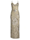 Aidan Mattox Beaded Sleeveless Slit Slip Gown In Light Gold