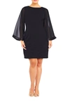 Adrianna Papell Ottomon Sheath W/ Chiffon Sleeves In Black