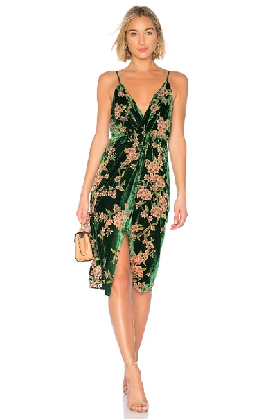 Joa Floral Twist Front Velvet Slipdress In Emerald Floral