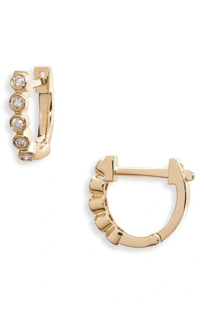 Ef Collection Mini Diamond Bezel Huggie Hoop Earrings In Diamond/ Yellow Gold