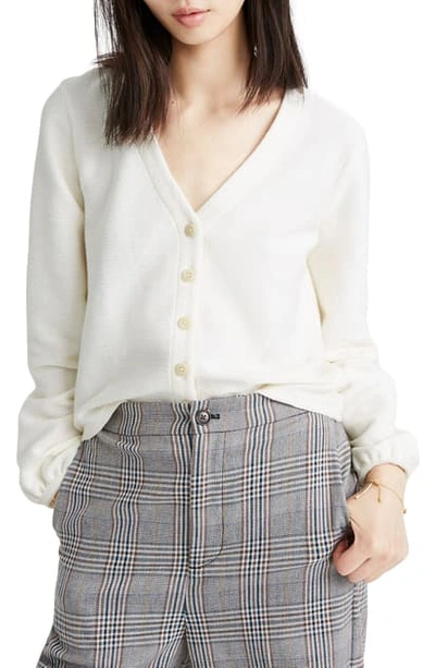 Madewell Texture & Thread Bubble-sleeve Cardigan In Bright Ivory
