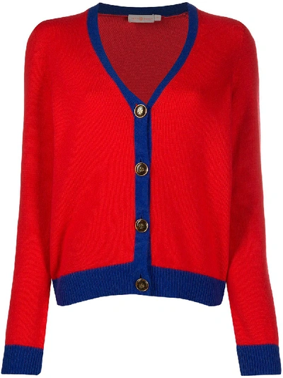 Tory Burch Color-block Cashmere Cardigan In Red