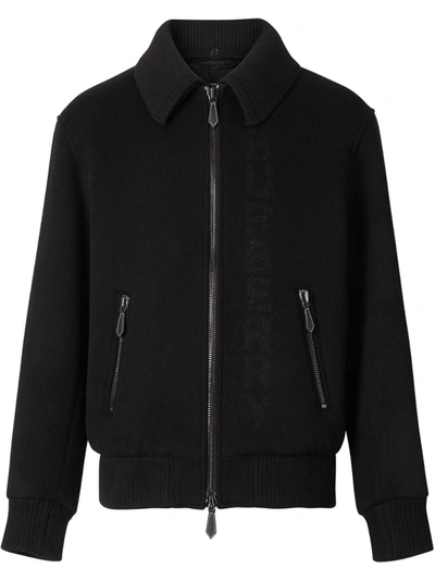 Burberry Detachable Knit Collar Wool Cashmere Bomber Jacket In Black