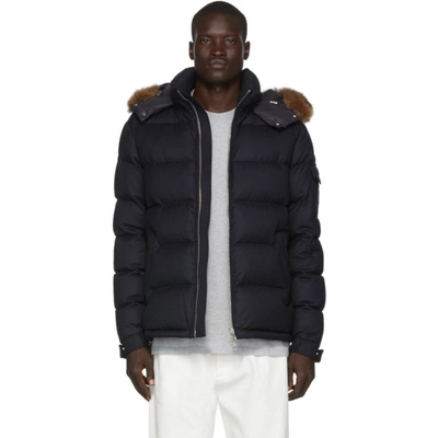Moncler Allemand Coyote Fur-trimmed Down Jacket In Navy | ModeSens