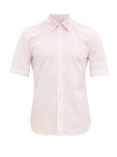 Alexander Mcqueen Floral Embroidered Collar Short-sleeve Sport Shirt In Pink