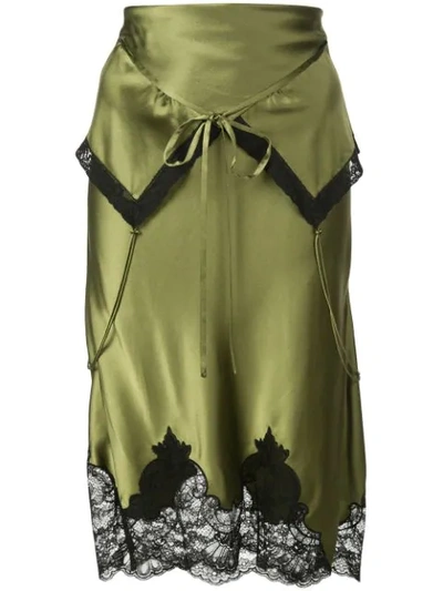 Alexander Wang Layered Lace-trimmed Silk-charmeuse Skirt In Green,black