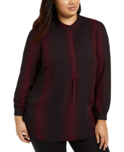 Anne Klein Plus Size Florentine Dot Printed Blouse In Anne Black/titian