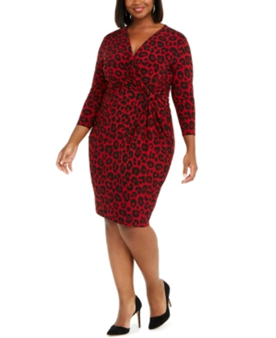 Anne Klein Plus Size Twist-front Animal Print Dress In Titian Red Combo