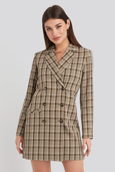 Karo Kauer X Na-kd Double Breasted Blazer Dress - Brown In Checkered