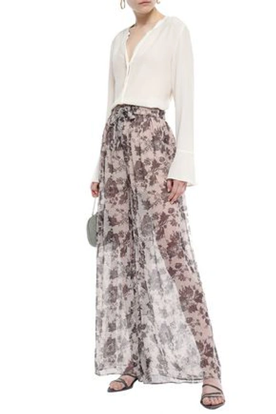 Zimmermann Floral-print Silk-georgette Wide-leg Pants In Mushroom