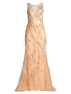 Basix Black Label Women's Lace & Feather Trim Column Dress In Champagne