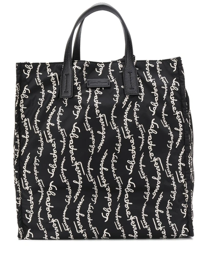 Ferragamo Logo Print Tote Bag In Black