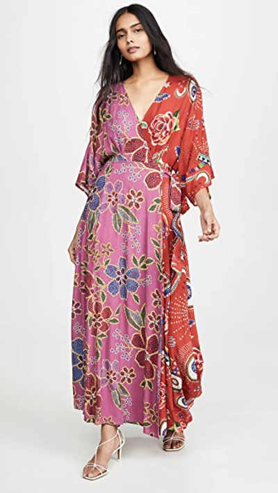 Farm Rio Floral Sparkle Mixed Wrap Dress In Multi