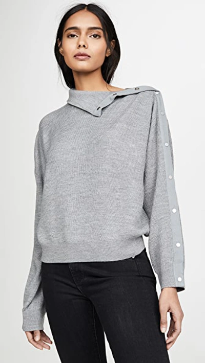Alexander Wang T Snap Hybrid Cropped Turtleneck Pullover In Heather Grey