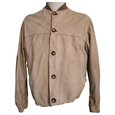 Pre-owned Emporio Armani Leather Jacket In Beige