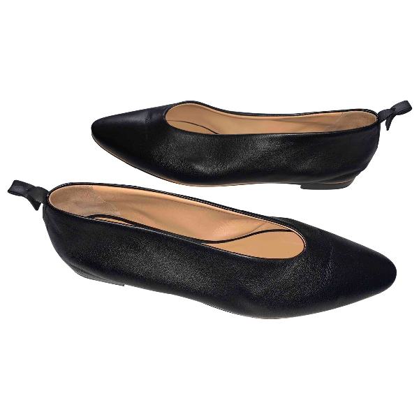Pre-Owned Bottega Veneta Black Leather Ballet Flats | ModeSens