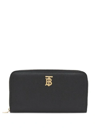 Burberry Elmor Grained Leather Zip Around Wallet In Black